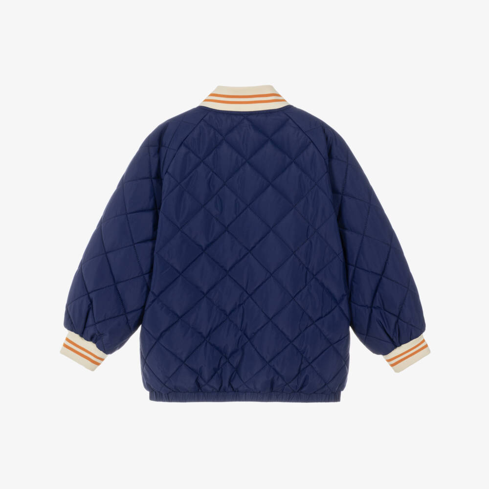 Mini Rodini-Boys Blue Quilted Puffer Jacket with Ritzratz Patch | Childrensalon