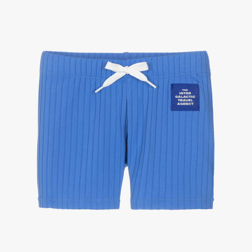 Mini Rodini-Boys Blue Ribbed Swim Shorts (UPF 40+) | Childrensalon