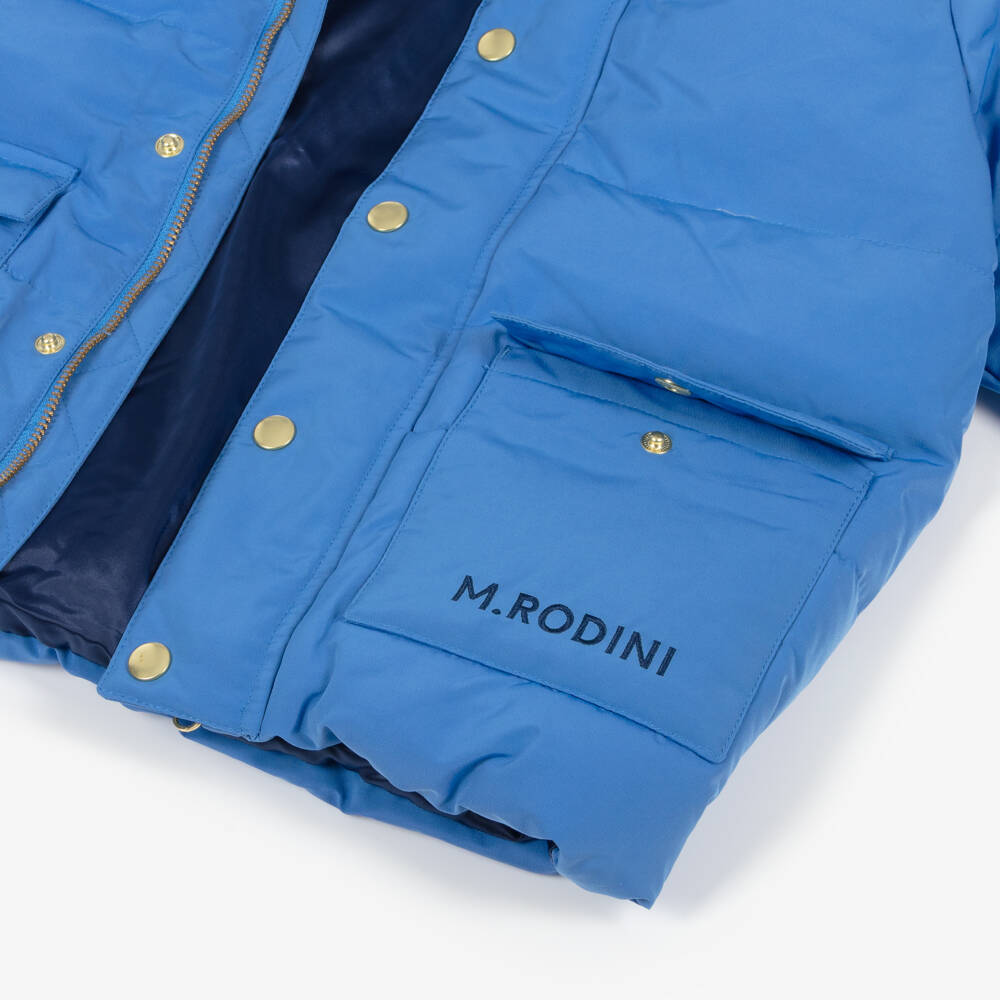 Mini Rodini-Boys Blue Water-Repellent Hooded Puffer Coat | Childrensalon
