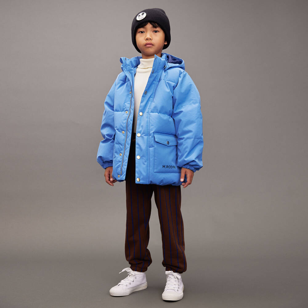 Mini Rodini-Boys Blue Water-Repellent Hooded Puffer Coat | Childrensalon