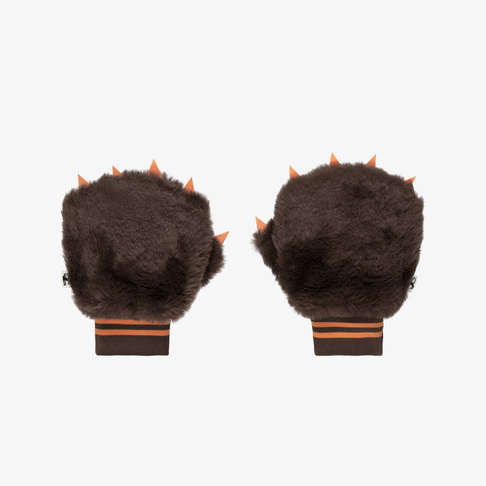 Mini Rodini-Boys Brown Faux Fur Bear Mittens | Childrensalon
