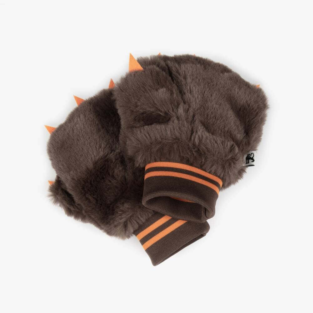 Mini Rodini-Boys Brown Faux Fur Bear Mittens | Childrensalon