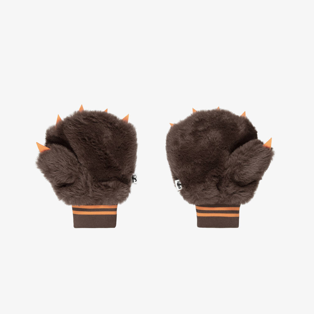 Mini Rodini-Boys Brown Faux Fur Bear Mittens | Childrensalon