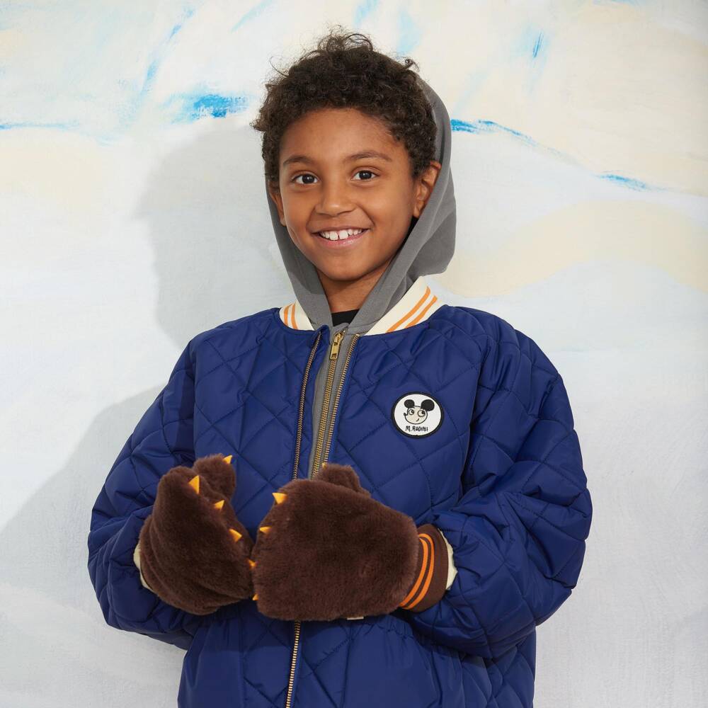 Mini Rodini-Boys Brown Faux Fur Bear Mittens | Childrensalon