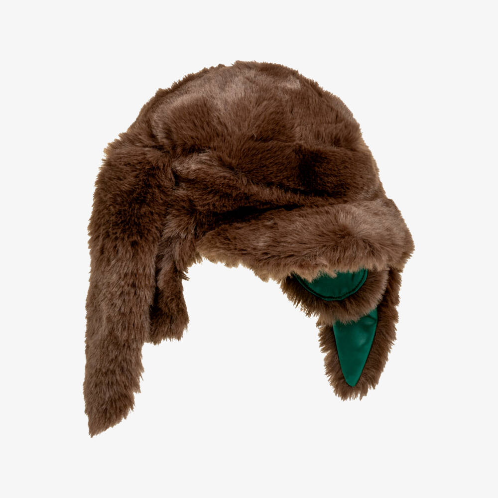 Mini Rodini-Boys Brown Faux Fur Hat with Rabbit Ears | Childrensalon