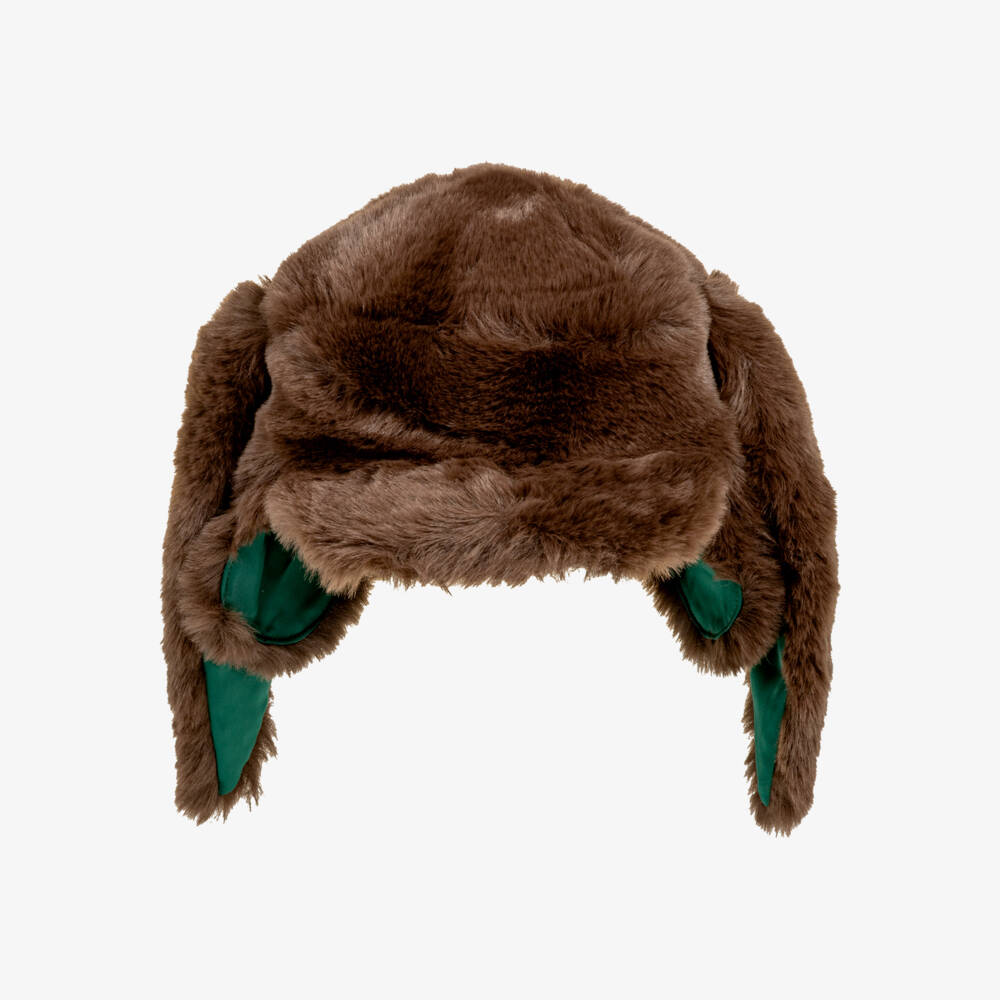 Mini Rodini-Boys Brown Faux Fur Hat with Rabbit Ears | Childrensalon