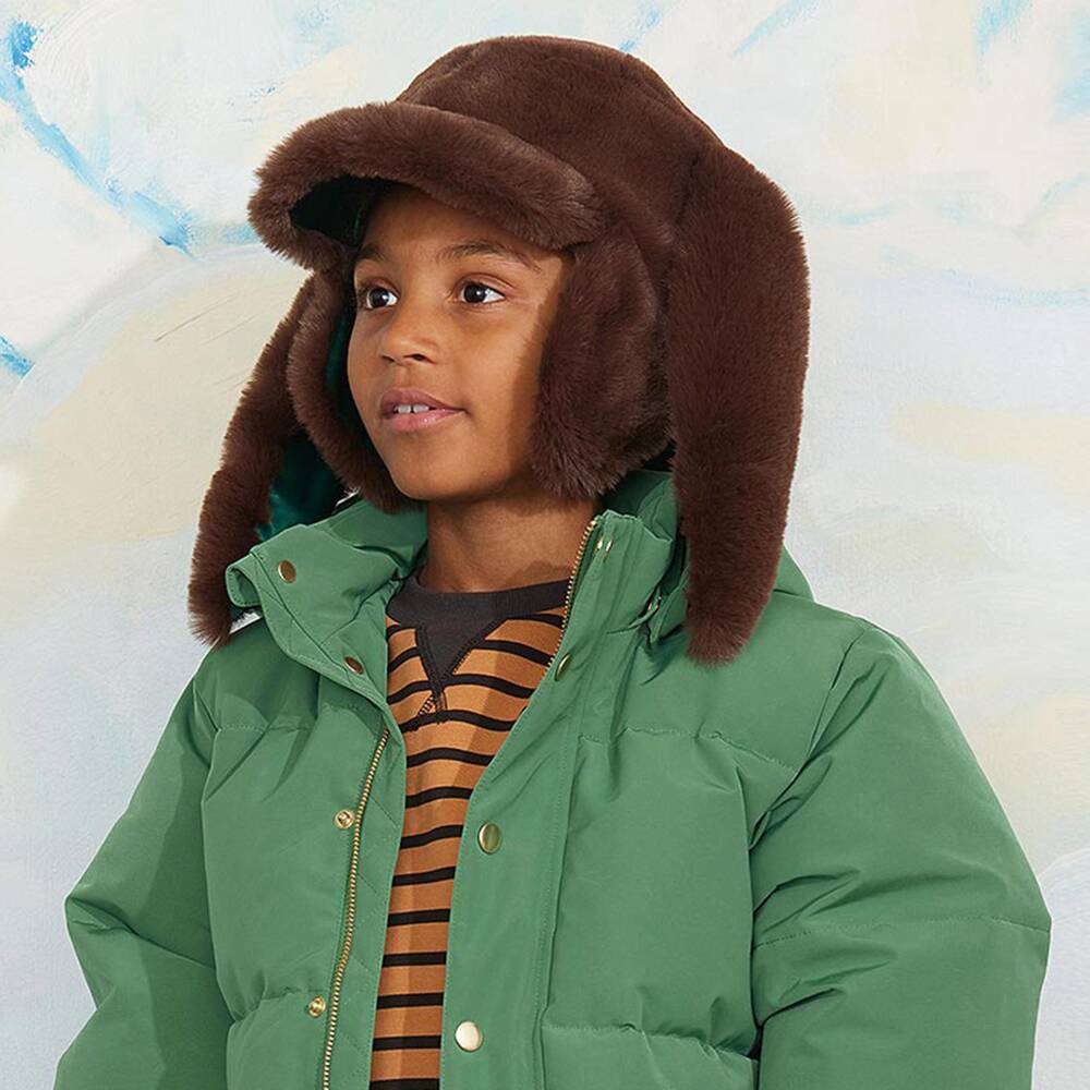 Mini Rodini-Boys Brown Faux Fur Hat with Rabbit Ears | Childrensalon