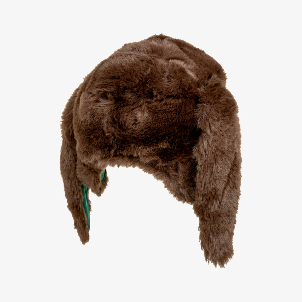 Mini Rodini-Boys Brown Faux Fur Hat with Rabbit Ears | Childrensalon