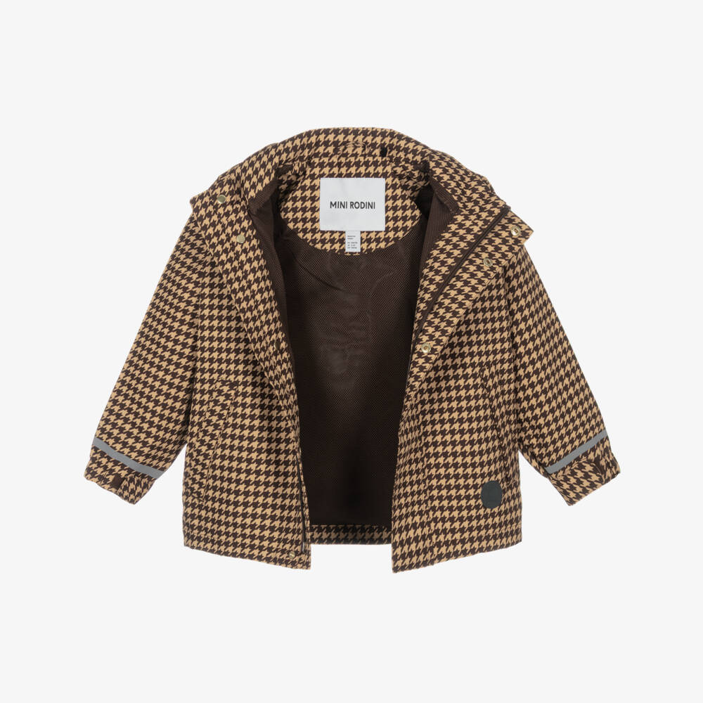 Mini Rodini-Boys Brown Houndstooth Water-Repellent Coat | Childrensalon
