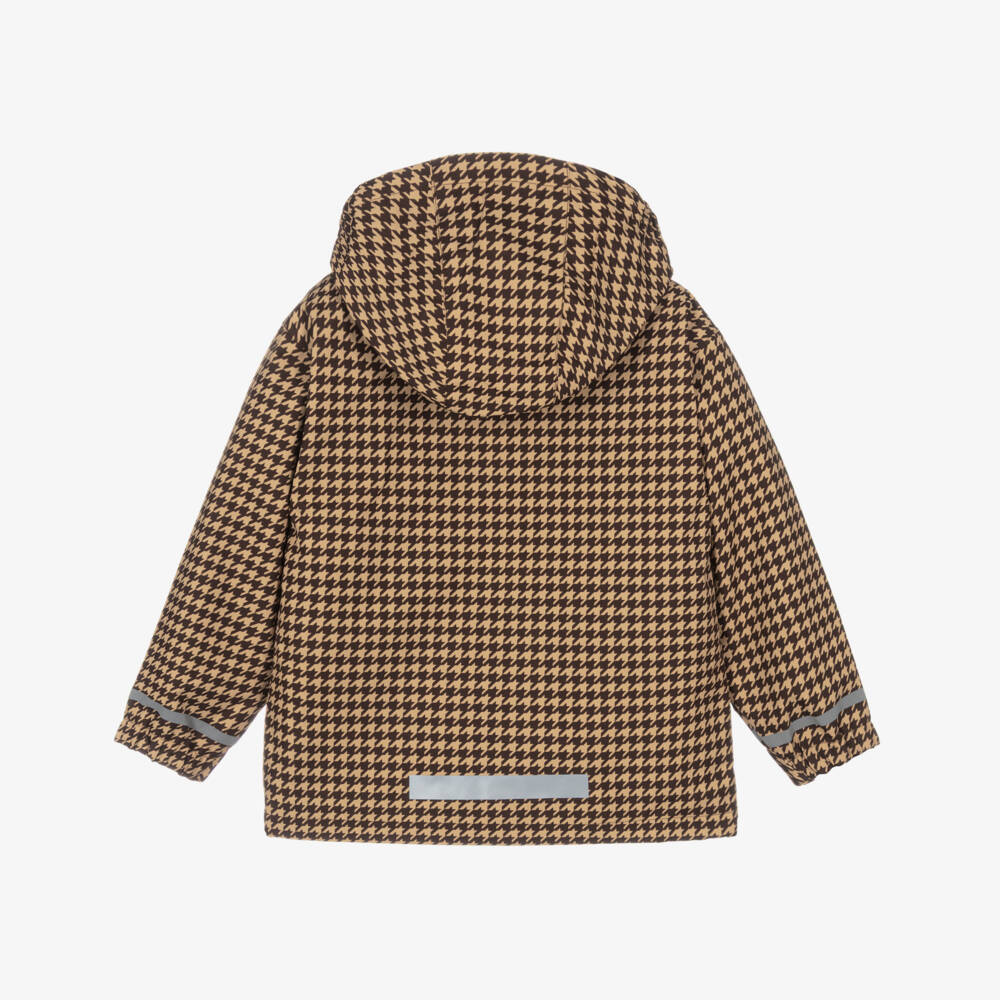 Mini Rodini-Boys Brown Houndstooth Water-Repellent Coat | Childrensalon