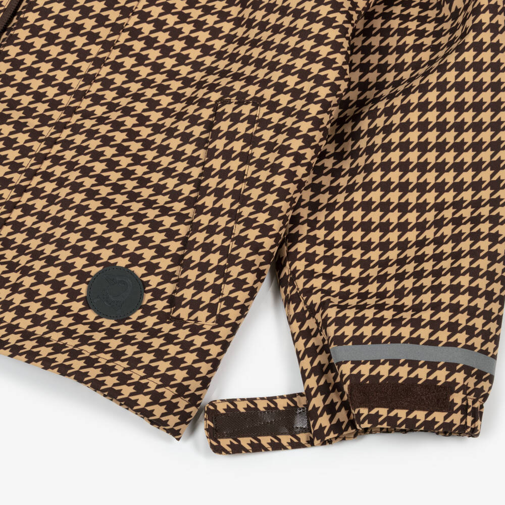 Mini Rodini-Boys Brown Houndstooth Water-Repellent Coat | Childrensalon