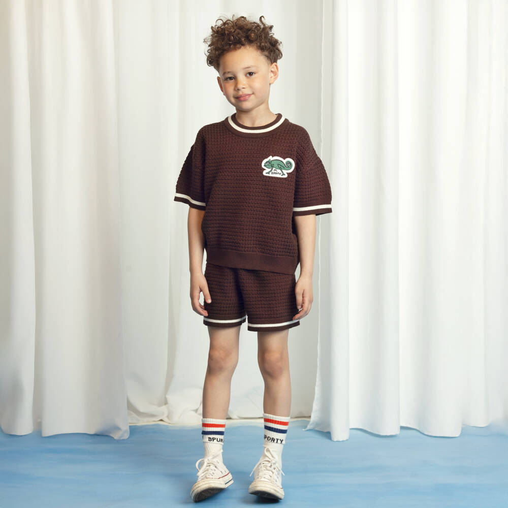 Mini Rodini - Boys Brown Organic Cotton Knit Top | Childrensalon