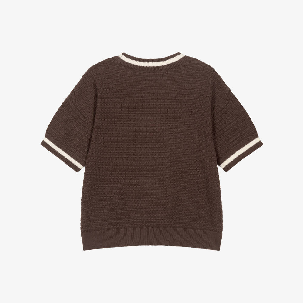 Mini Rodini - Boys Brown Organic Cotton Knit Top | Childrensalon