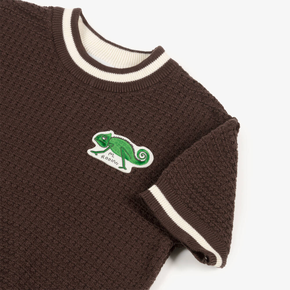 Mini Rodini - Boys Brown Organic Cotton Knit Top | Childrensalon