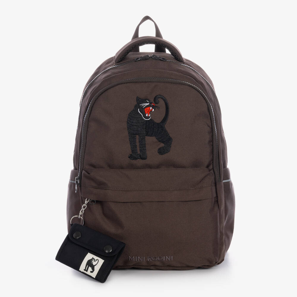 Mini Rodini-Boys Brown Panther Backpack with Wallet (38cm) | Childrensalon