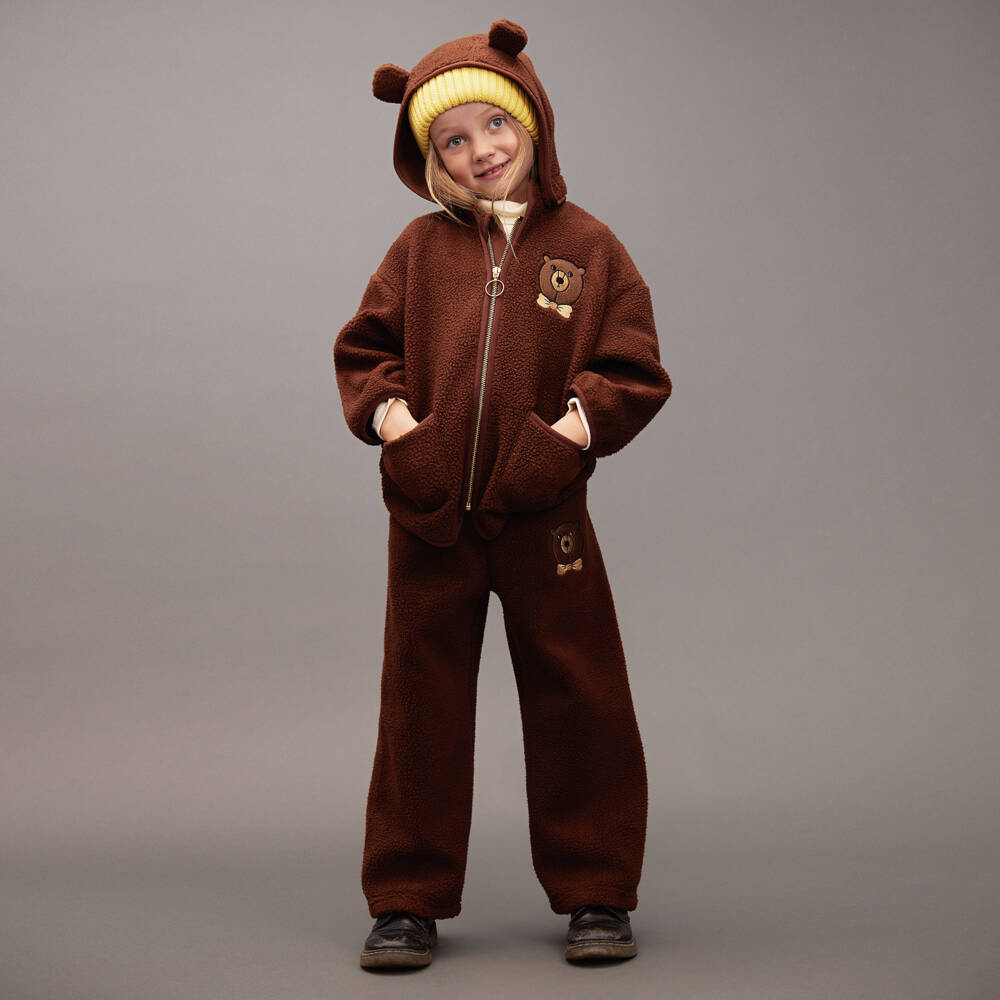Mini Rodini-Boys Brown Sherpa Fleece Bear Trousers | Childrensalon