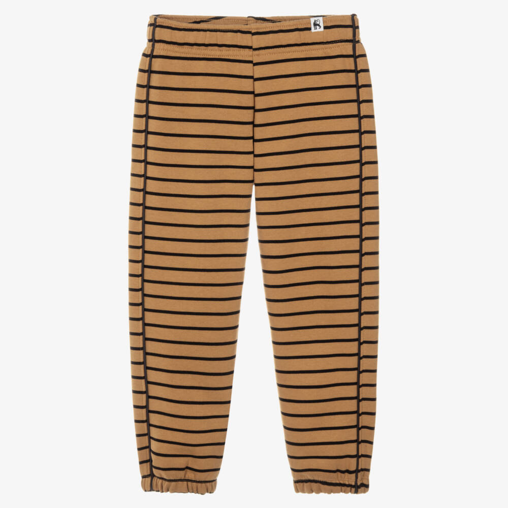 Mini Rodini-Boys Brown Striped Joggers in Organic Cotton | Childrensalon