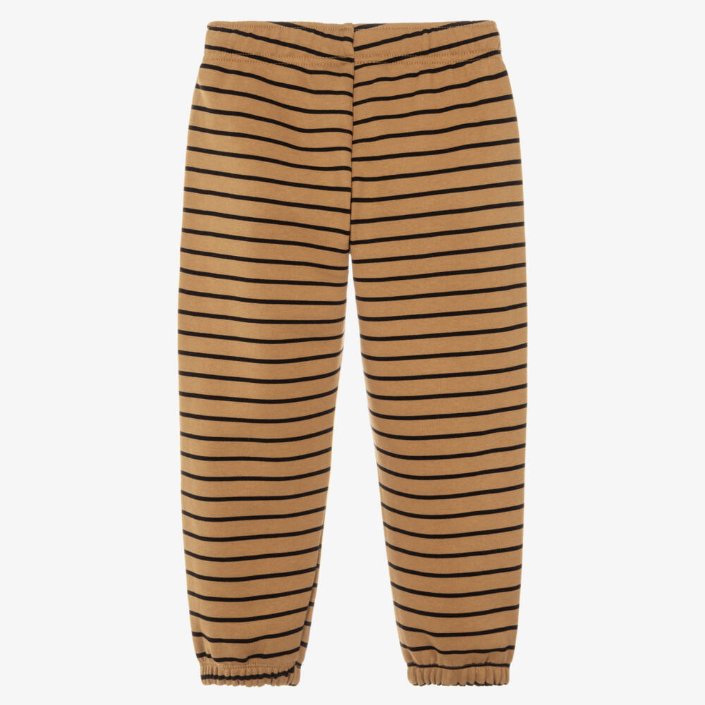 Mini Rodini-Boys Brown Striped Joggers in Organic Cotton | Childrensalon