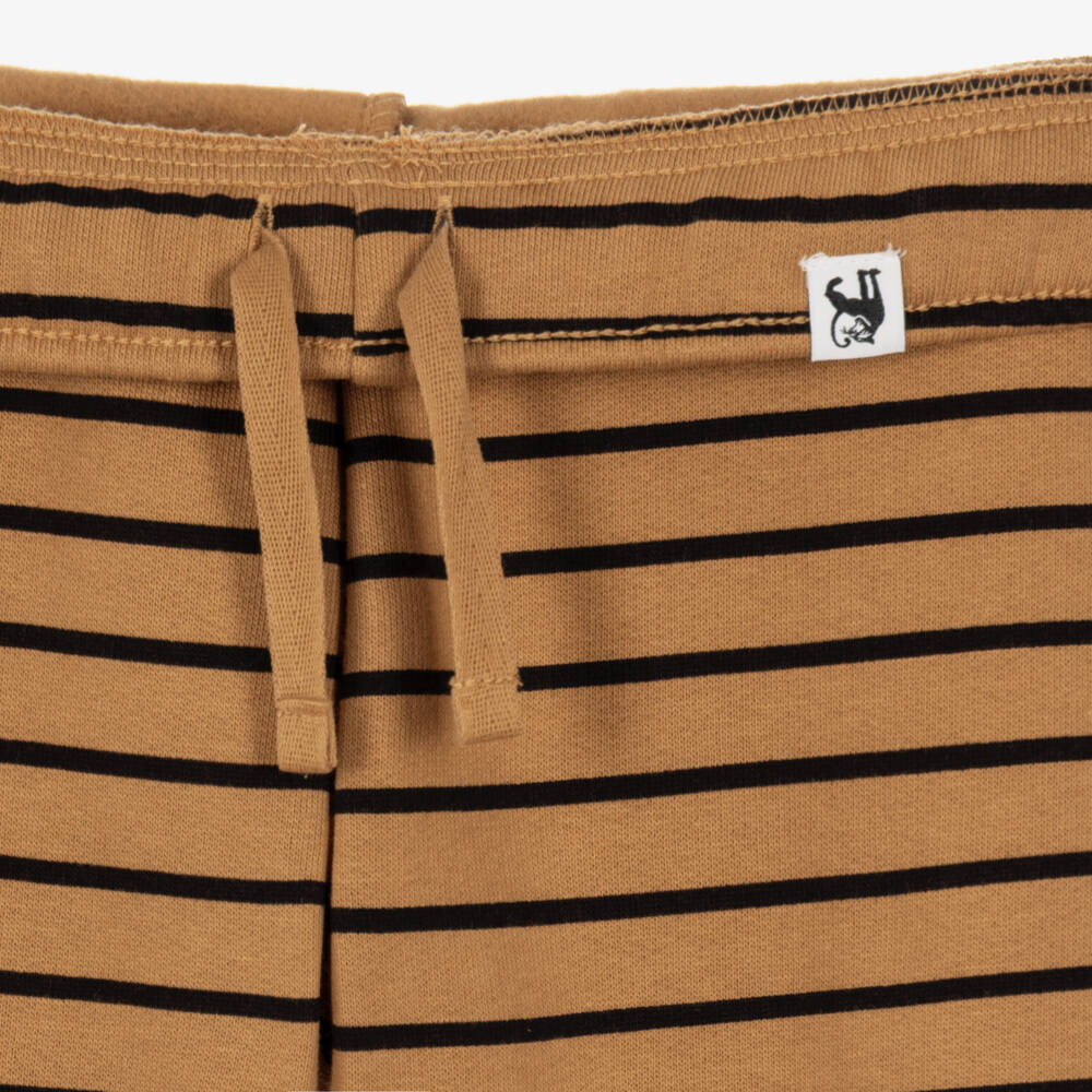 Mini Rodini-Boys Brown Striped Joggers in Organic Cotton | Childrensalon