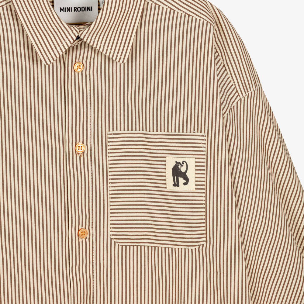 Mini Rodini-Boys Brown Striped Organic Cotton Shirt | Childrensalon