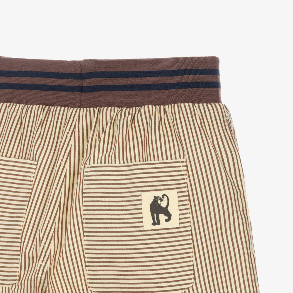 Mini Rodini-Boys Brown Striped Organic Cotton Shorts | Childrensalon
