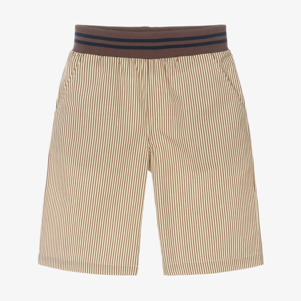 Mini Rodini-Boys Brown Striped Organic Cotton Shorts | Childrensalon