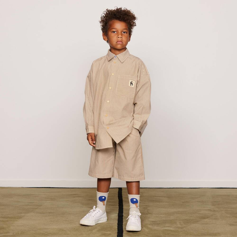 Mini Rodini-Boys Brown Striped Organic Cotton Shorts | Childrensalon