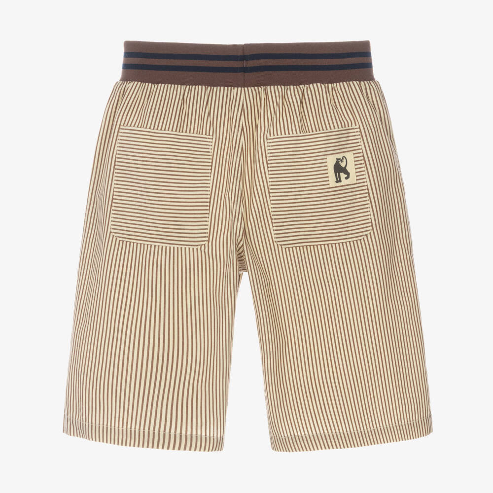 Mini Rodini-Boys Brown Striped Organic Cotton Shorts | Childrensalon