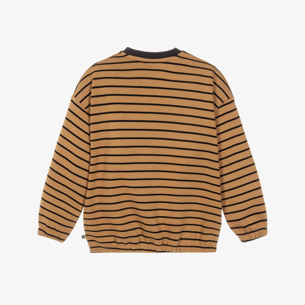 Mini Rodini-Boys Brown Striped Sweatshirt in Organic Cotton | Childrensalon