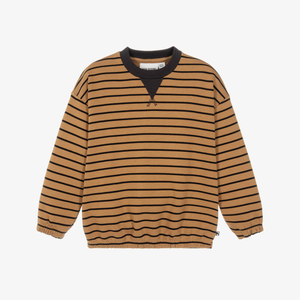 Mini Rodini-Boys Brown Striped Sweatshirt in Organic Cotton | Childrensalon