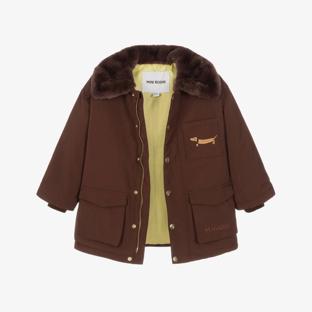 Mini Rodini-Boys Brown Waterproof Padded Parka | Childrensalon