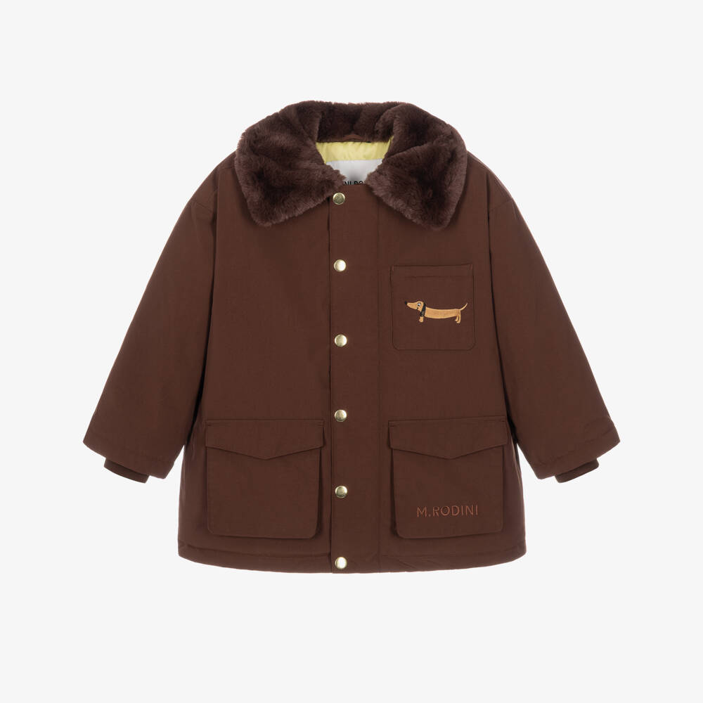 Mini Rodini-Boys Brown Waterproof Padded Parka  | Childrensalon