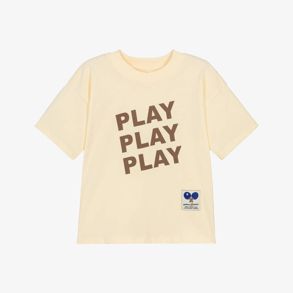 Mini Rodini-Boys Cream Cotton Play Slogan T-Shirt | Childrensalon
