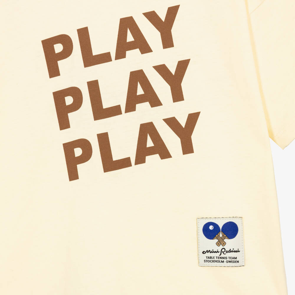 Mini Rodini-Boys Cream Cotton Play Slogan T-Shirt | Childrensalon
