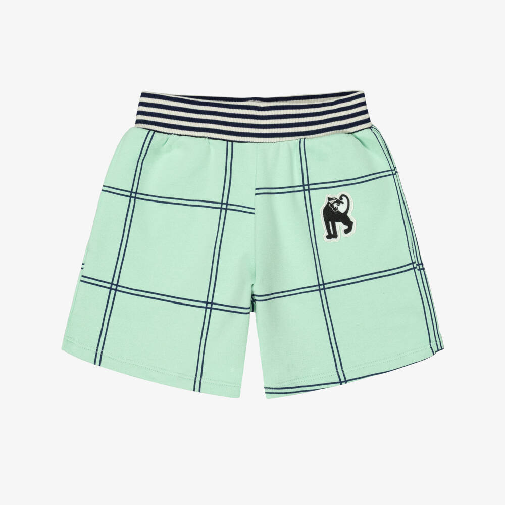 Mini Rodini-Boys Green Check Organic Cotton Shorts | Childrensalon