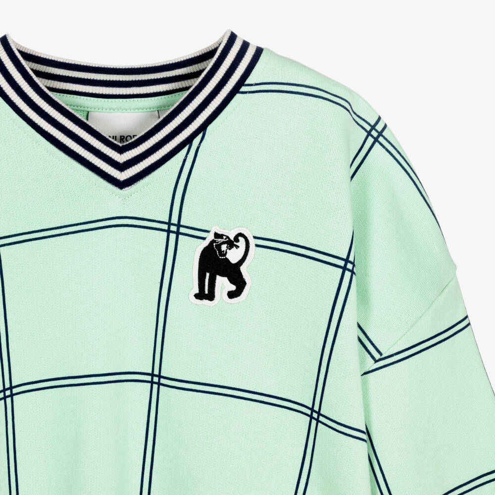 Mini Rodini-Boys Green Organic Cotton Sweatshirt with V-Neck | Childrensalon