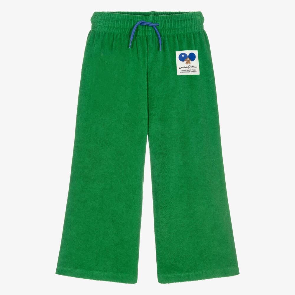 Mini Rodini-Boys Green Terry Towelling Joggers with Table Tennis Motif | Childrensalon