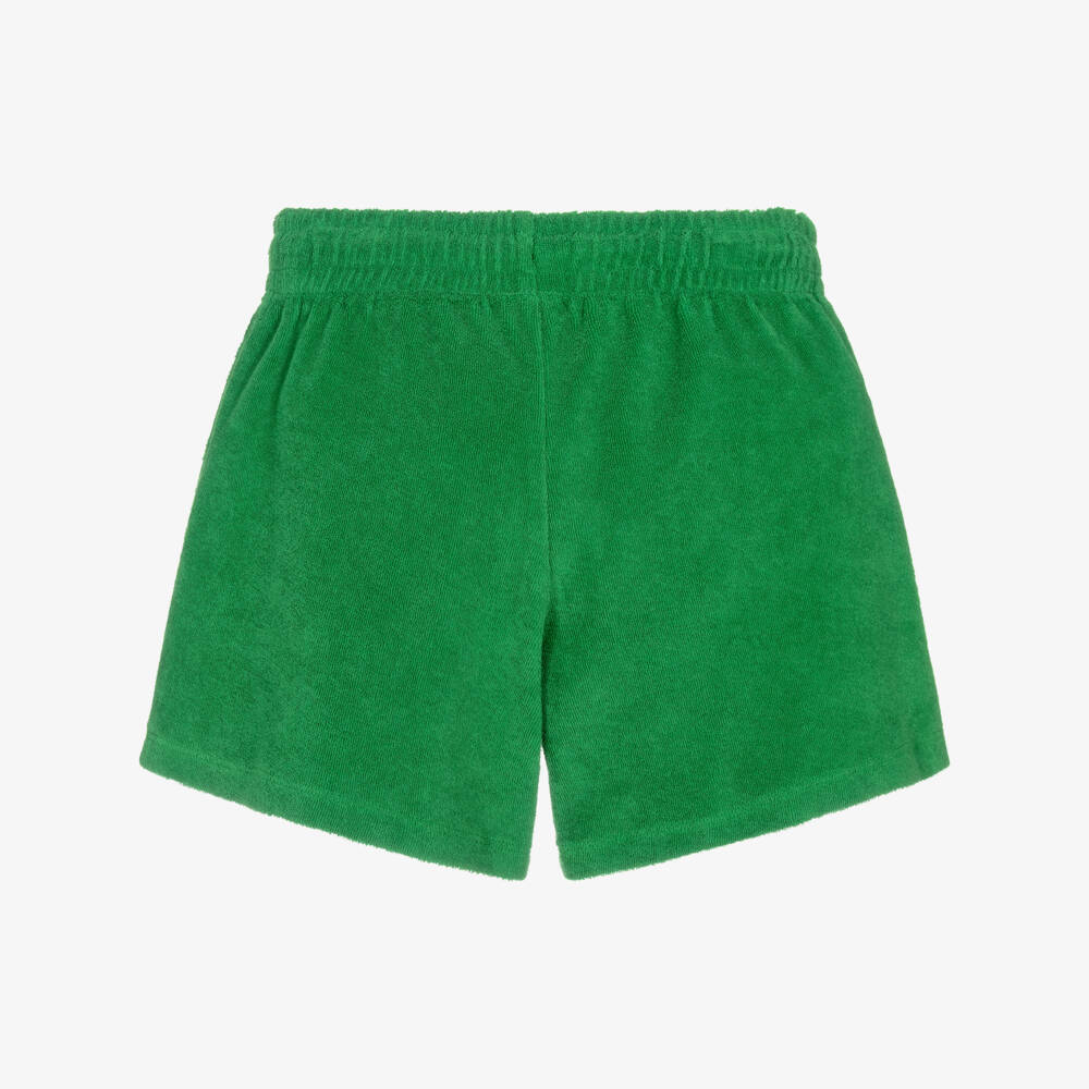 Mini Rodini-Boys Green Terry Towelling Shorts with Table Tennis Motif | Childrensalon