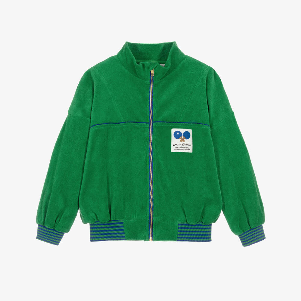 Mini Rodini-Boys Green Terry Towelling Zip-Up Top | Childrensalon