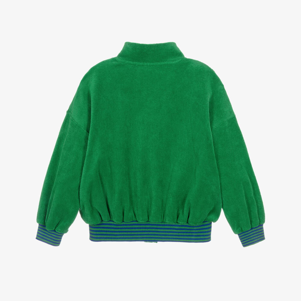 Mini Rodini-Boys Green Terry Towelling Zip-Up Top | Childrensalon
