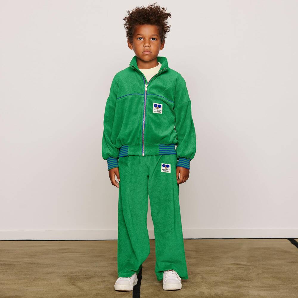 Mini Rodini-Boys Green Terry Towelling Zip-Up Top | Childrensalon