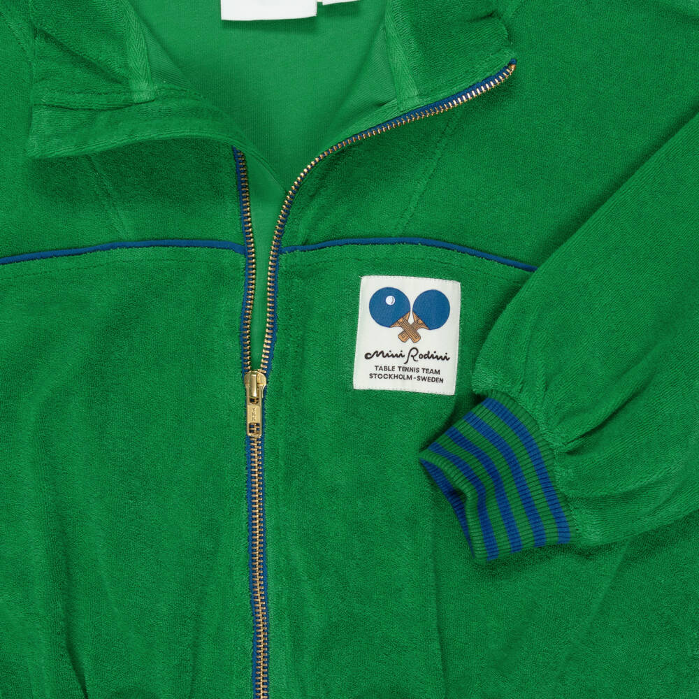 Mini Rodini-Boys Green Terry Towelling Zip-Up Top | Childrensalon