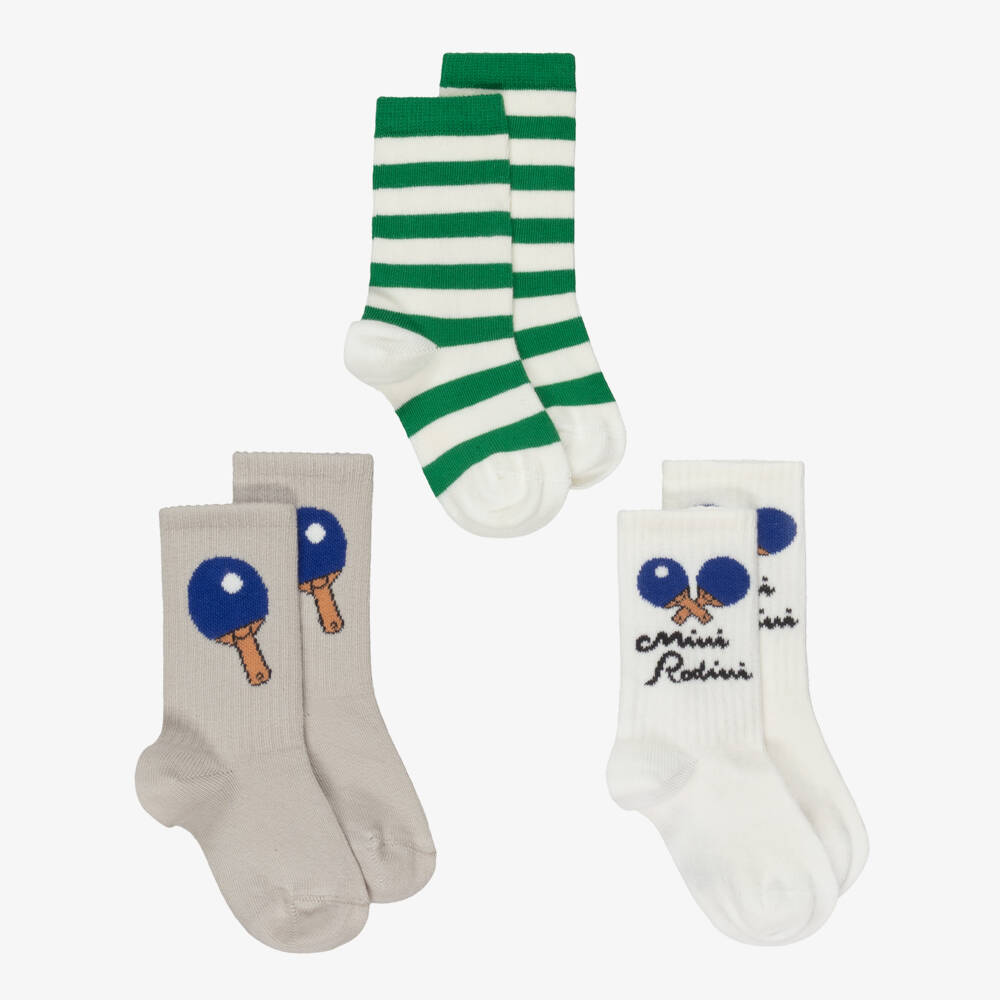 Mini Rodini-Boys Green & White Table Tennis Socks (3 Pack) | Childrensalon