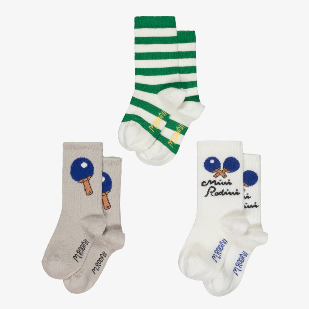 Mini Rodini-Boys Green & White Table Tennis Socks (3 Pack) | Childrensalon
