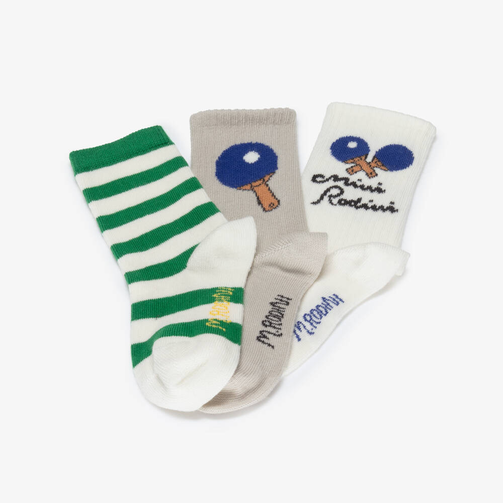 Mini Rodini-Boys Green & White Table Tennis Socks (3 Pack) | Childrensalon