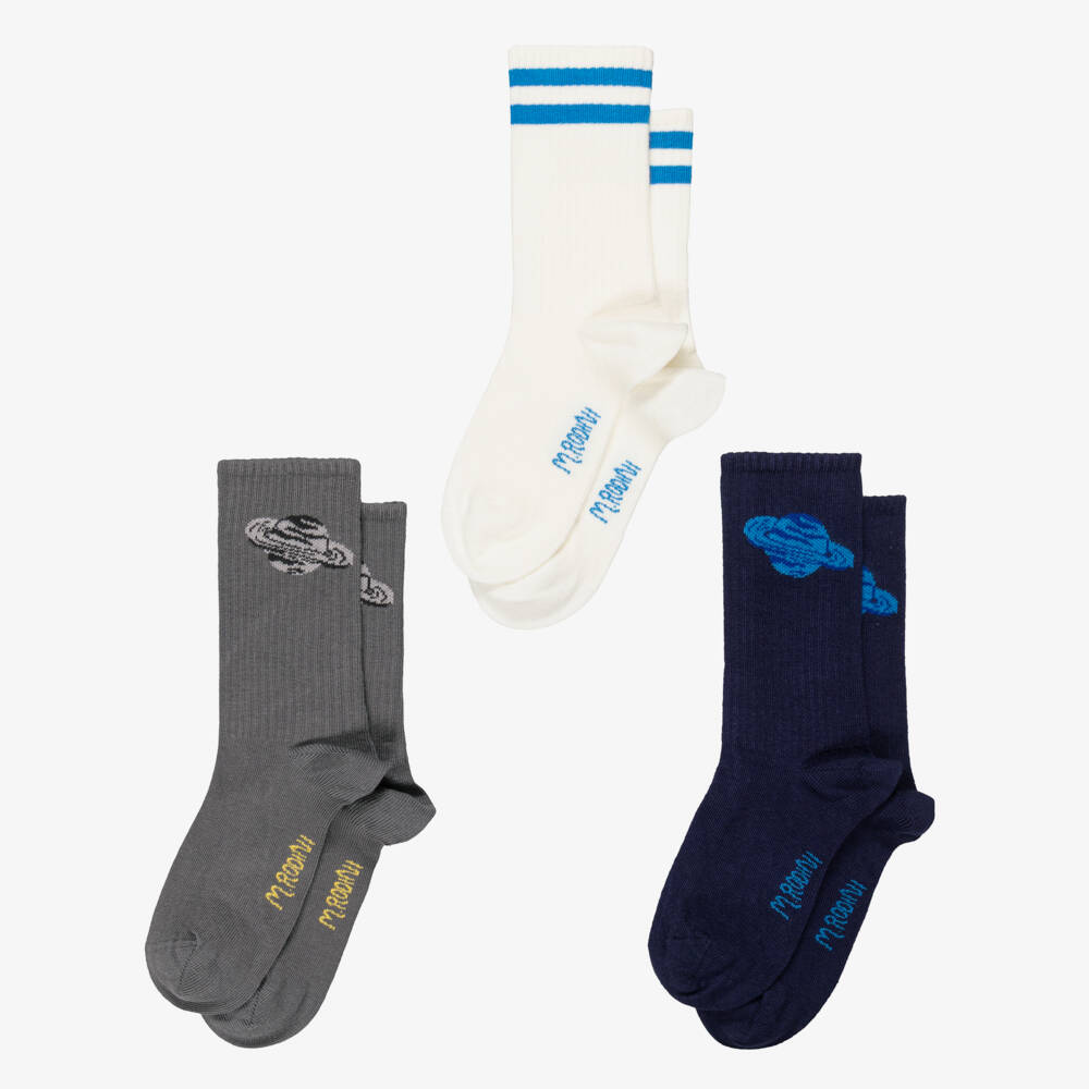 Mini Rodini-جوارب بطبعة غالاكسي لون رمادي وأزرق للأولاد (3 قطع) | Childrensalon
