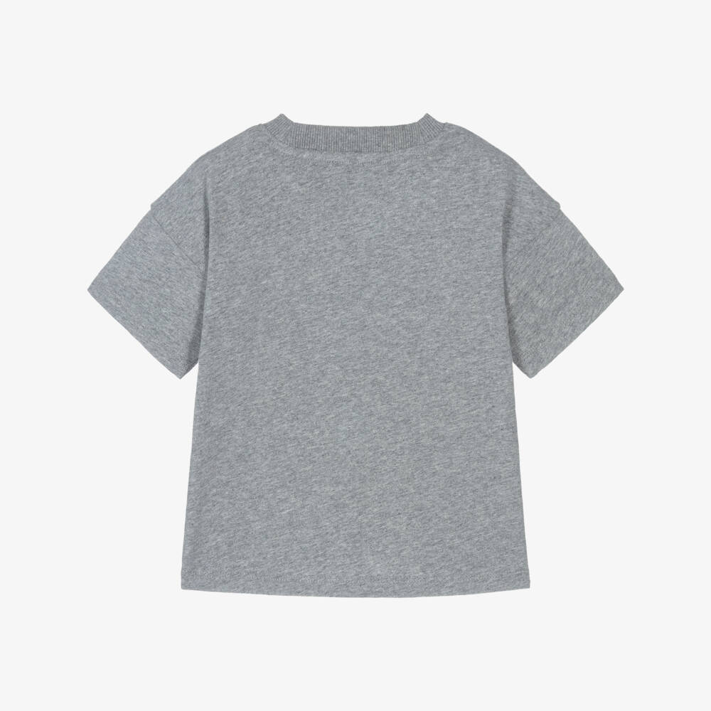 Mini Rodini-Boys Grey Marl Cotton Patch T-Shirt | Childrensalon