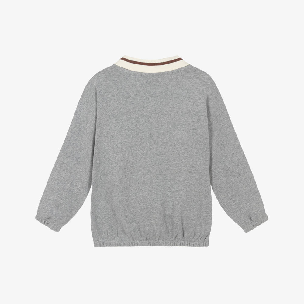 Mini Rodini-Boys Grey Marl Cotton Sweatshirt with Ribbed Collar | Childrensalon