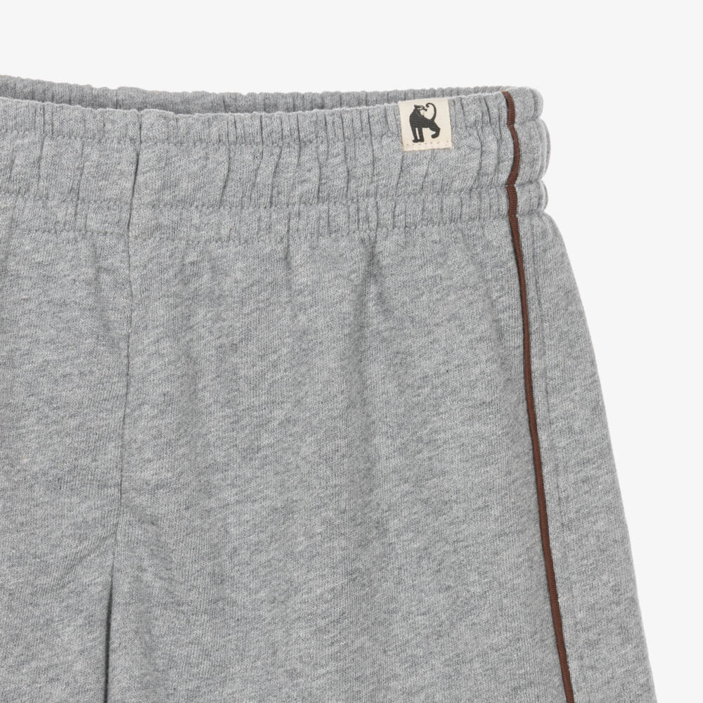 Mini Rodini-Boys Grey Marl Jersey Shorts with Brown Piping | Childrensalon