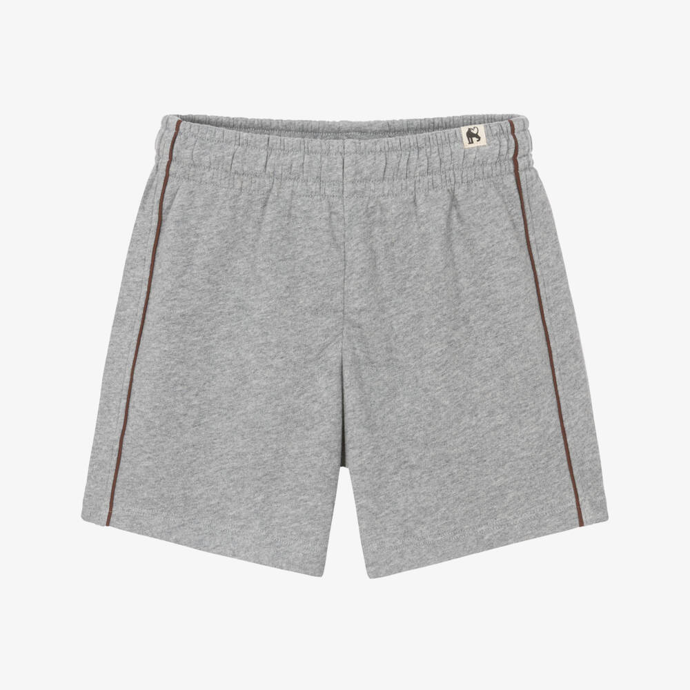 Mini Rodini-Boys Grey Marl Jersey Shorts with Brown Piping | Childrensalon